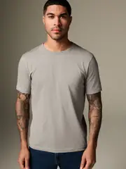 Neutral Stone Slim Fit Essential Crew Neck Cotton T-Shirt (AT4156) | $15