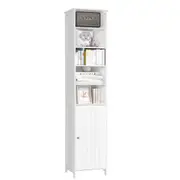 Costway Bathroom Tallboy Toilet Storage Cabinet Slim Laundry Cupboard Rack Corner Floor w/Adjustable Shelves White