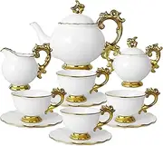 [fanquare] 15 Piece Vintage Porcelain Tea Set for 6, White Large Tea Cups Set, Tea Party Set for Adults