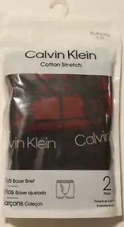 Boys Calvin Klein 2 Pack Boxer Briefs Cotton Stretch Sz XL (16-18) Black/Red