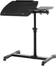Hospital Bed Tables Overbed Tables, Adjustable Folding Table, Mobile Rolling Laptop Desk, Portable Trolley Desk, Mobile Computer Workstation,White