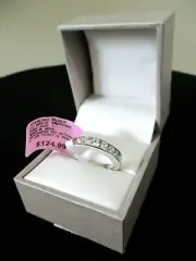 Sterling Silver Size 7 Ring With White Sapphire Stones - New in Box with Tag