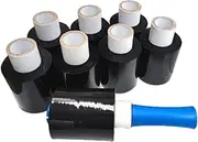 8 Rolls Heavy Duty Mini Stretch Shrink Wrap Roll Bundling Film 1.5" 100mm x 250M Black Plastic Wrap Film with 1 Plastic Handle