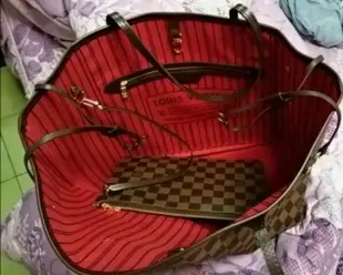 LV N41359 經典Damier棋盤格Neverfull PM肩背子母包