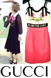 4K New Gucci 2017 Pink Blind For Love Midi Mini Sheath Dress 36 38 0 2 S XS