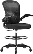 Synorla Ergonomic Drawing Chair, High Office Chair with Flip-Up Armrests, Breathable Mesh High Desk Chair with Lumbar Support Adjustable Foot Rest Ring for Desk