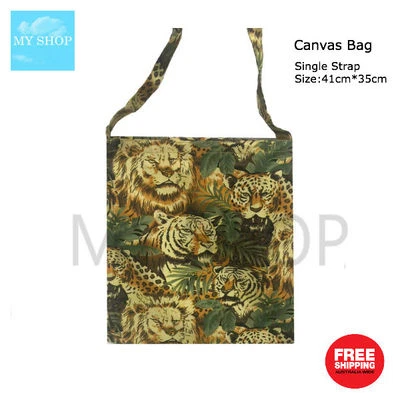 Tiger & Lion Canvas Single Strap Bag, handbag for Shopping, Library