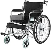 Folding Lightweight Wheelchair Steel Manual Self Propelled Wheelchair Adults Portable Travel Transport Chair w/Double Handbrakes for Elderly Seniors and Disabled Users