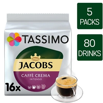 Tassimo Coffee Pods Jacobs Caffé Crema Intenso 5 Packs (80 Drinks)