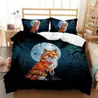 Fox and Halloween Holiday Gift Quilt Duvet Cover Set Queen Bed Linen Bedding