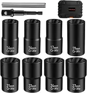 GIREORAN Wheel Lock Removal Kit, 10 Piece Lug Nut Remover, 1/2-Inch-Drive Impact Easy Out Bolt Extractor Socket Set for Removing Damaged, Frozen, Rusted, Rounded-Off Bolts, Nuts & Screws