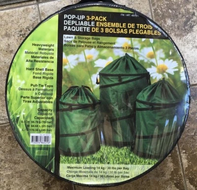 Pop-Up Lawn and Storage Bag Pop-Up Trash Can - Leaf 3 Pack - 15,25 & 45 Gal New