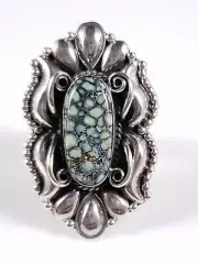 Derrick Gordon Navajo Sterling Silver Ring Webbed New Lander Variscite Handmade