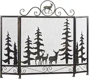 Fireplace Screen Guard, Living Room Decor Hearth Screen， Metal Foldable Fireplace Screen with Elk & Pine Trees Scroll Pattern， Heavy Duty Fire Guard， Antique Copper (Color : Antique Copper)