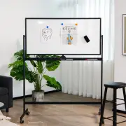 CostwayDouble-Sided Magnetic Mobile Whiteboard with 6 Markers-Black