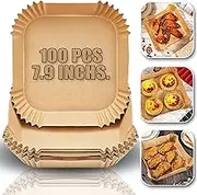 Air Fryer Disposable Paper Liners Square [100 Pack], 7.9 Inch Air Fryer Parchment Paper Liner, Non-Stick Air Fryer Paper Pads Oil Resistant, Waterproof, Food Grade Baking Paper for Roasting Microwave