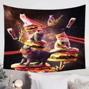 Funny and Cool Galaxy Cat on Cheeseburger Tapestry