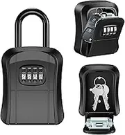 AMIR Key Lock Box for Outside, 4-Digit Combination Security Lockbox, Black, Portable Wall Mounted Storage Lock Box for Home, Realtors Garage Spare Keys