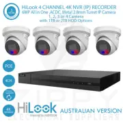 HiLook 4 CH 4K NVR+6MP All in One, Active Colour Deterrence, Metal 2.8mm Kit- WH