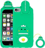 MEGANTREE Cute iPod Touch 7 Case, Little Dinosaur iPod Touch 6 Case, iPod Touch 5 Cases, Animals Funny 3D Cartoon Soft Silicone Shockproof Back Cover with Keychain for Girls Boys Women Kids