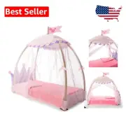 WellieWishers 14.5-Inch Plush Canopy Bed Playset with Mesh Drapes & Blanket