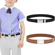 [GUSTAVE] 2 Pack Belt for Kids, Fashion Stretch Kids Belt for Boys Girls, Adjustable Silver Buckle Waist Belt, Elastic Child Toddler Belt - Black & Brown