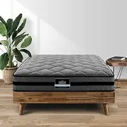 Giselle Bedding 22cm Mattress Pocket Spring Bed Medium Firm Foam King Single Size, with 5-Zone Pocket Spring System and Breathable Top, 5Yrs Warranty, Medium Firm, Black + Greywith Vacuum Packed
