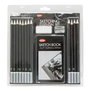 Jasart Essentials Sketching Pencil Set with Sketchbook (15-Piece)