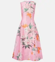 [Leo Lin] Leo Lin Cleo floral linen-blend midi dress UK 6 pink