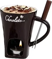 Tea Candle Fondue Set - Chocolate Fondue Mug Set | Candle Heated Mug with Forks | Ceramic Cheese Melting Cup | Hot Pot Ceramic Melting Cup | Warmer Mug for Candy Snack Caramel, Dishwashe