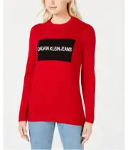 Calvin Klein Womens Logo Pullover Sweater, Red, Small