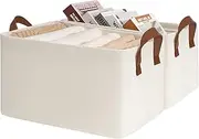 [CHICVITA] Storage Bins for Shelves, Closet Bins for Organization, Collapsible Storage Baskets for Towels, Rectangle Basket for Bedroom, 14 ¾" L x 10 ¼" W x 8 ¼" H, Beige, 2-Pack