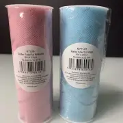 Blue 6”x25 & 12yd Matte Tulle Fabric Roll Spool Bow Decoration & Pink
