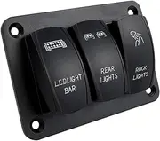 Perfk 3 Gang Rocker Switch Panel 5 Pin on Off Toggle Switch Panel Replace, Easy to Install, Light Bar Switch for Atv Boats