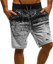 [Aosufei] Men's Print Loose Drawstring Beach Shorts Lightweight Elastic Waist Athletic Shorts Slim Quick Dry Sports Shorts