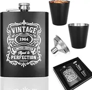60th Birthday Gifts for Men,Vintage 1964 Whiskey Flask Birthday Gifts for Men Dad Husband Friends Brother Grandpa Him 60 Year Old Birthday Decorations,Bourbon Gifts for Men Valentine Christmas