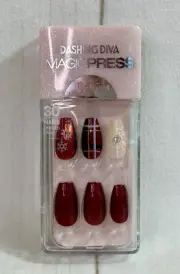 Dashing Diva Magic Press On Nails Long Coffin Christmas Red Present Party PO509