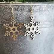 Snow Flake Earrings Hand Crafted Wood Earrings