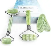 Kimkoo Jade Roller for Face-3 in 1 Kit with Gua Sha Massager Tool,100% Real Natural Jade Stone Facial Roller Anti Aging,Face Beauty Set for Eye Anti-wrinkle