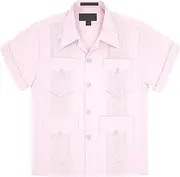 [G-Style USA] Boys Junior Guayabera Cuban Short Sleeve Embroidered 4 Pocket Shirt
