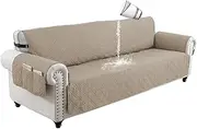 [LIWEGHT] Sofa Covers Waterproof Couch Cover Non-Slip Quilted Sofa Slipcover for Dogs Furniture Protector Cover for Pets with Adjustable Strap Washable（4 Seater, Khaki）