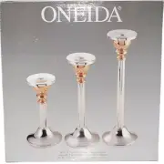 Oneida Set of 3 Candle Holders Silver with Copper Accent 6" 8" 10" Tall