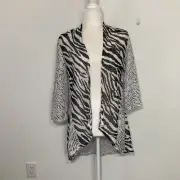 Chicos Travelers Women Cardigan 0 Small Black Zebra Jacket Crinkle Lace Mob Wife