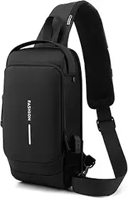 New Carbon Fiber Streamline Anti-Theft Sling Bag, USB charging port Sport Waterproof Shoulder Bag, for Travel Gym Sports