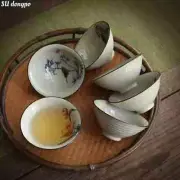 Retro Chinese Bamboo Antique Ceramic Underglaze Tea Bowl Kungfu Tea Set Tea