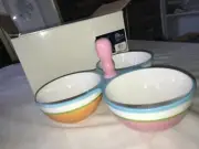 NIB DANSK Hand Painted SORBET 3-Section Handled SERVER Tidbit BOWLS Pastels 10"
