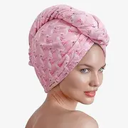 Brook + Bay Microfiber Hair Towel Wrap for Women & Men - Quick Dry Hair Turban Towel - Anti Frizz Hair Plopping Towel for Long or Curly Hair - After Shower Hair Wraps - Flamingo
