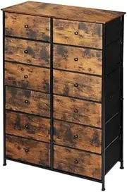 LEVEDE Chest of 12 Drawers, Tallboy Storage Cabinet, Tower Dresser Organizer Clothes Toys Storage Unit, Home Furniture for Bedroom, Living Room, Hallway, Office (Retro Brown)