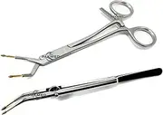 2 Pcs Keramo Grip Forceps & Jacket Grip Forceps Dental Crown Holder Telescope Tweezer Dental Crown Holding Forceps