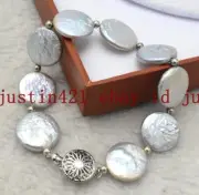 12-13mm Genuine Silver Gray Baroque Pearl Bracelet 7.5''